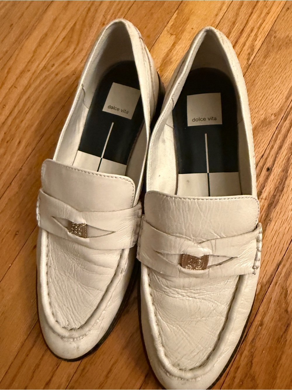 Dolce Vita Cream Leather Penny Loafers with Gold Accent - Picture 3 of 4